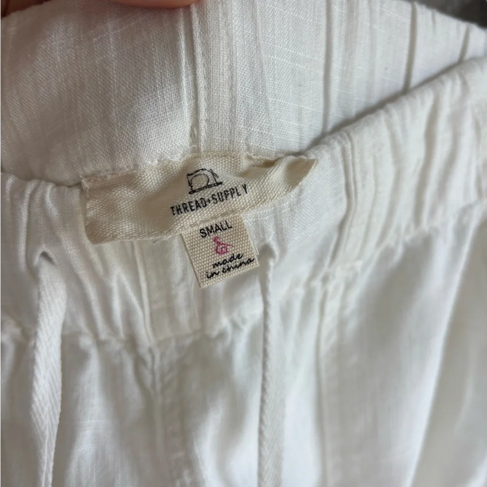 Wide Leg Capri White Drawstring Pants - Picture 3 of 7